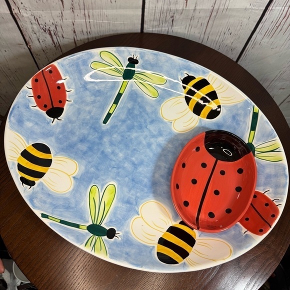 CLAY ART “Bumble Bee” hand painted chips n dip ceramic 2 piece serving platter - Picture 2 of 11